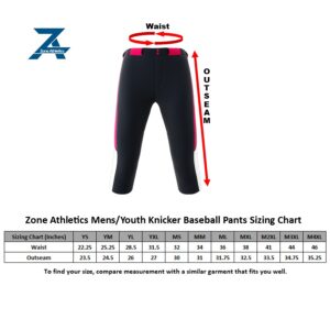 Zone Athletics Mens & Youth Knicker Baseball Pants Sizing Chart